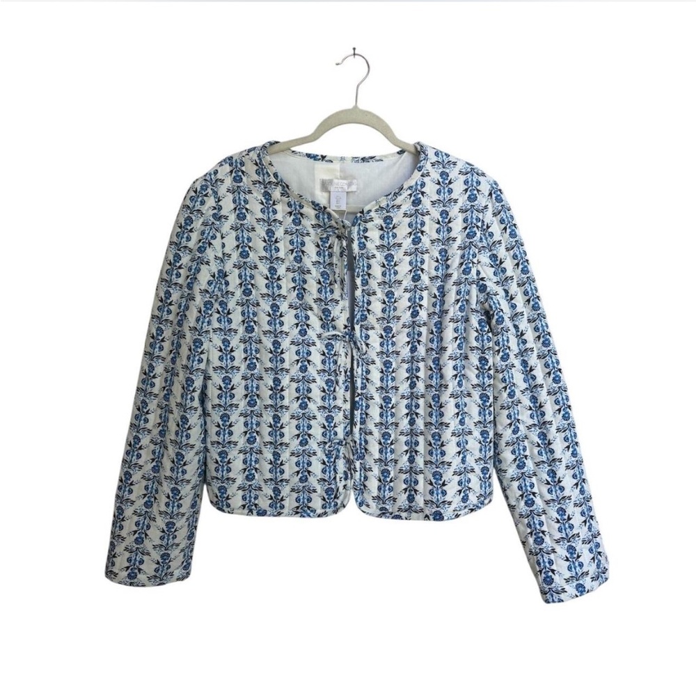 NWT Women’s XS Carolyn Constas Light Floral Jacket in White/Blue